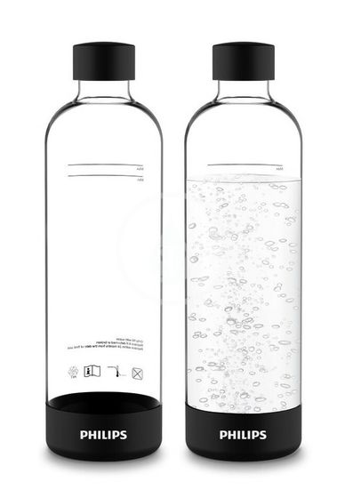Philips GoZero - Fľaša výrobníku sódy 2 ks, objem 1 l, plast/čierna