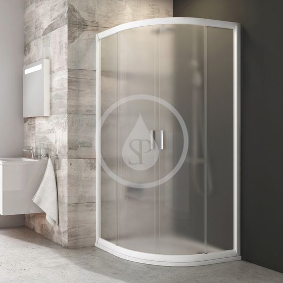 Ravak Blix - Štvrťkruhový sprchovací kút posuvný štvordielny BLCP4, 875 mm – 895 mmx875 mm – 895 mm – farba biela, sklo grape