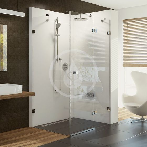 Ravak Brilliant - Sprchové dvere dvojdielne s pevnou stenou BSDPS-120x80 R, pravé, 1183 mm – 1195 mm, farba chróm, sklo transparent