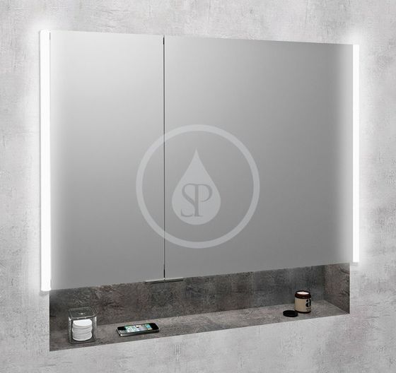 Sapho Integra - Zápustná zrkadlová skrinka s LED osvetlením, 855x700 mm, zrkadlo/titan alu