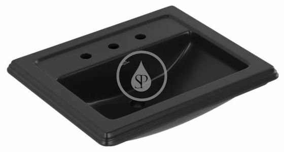 Villeroy & Boch Hommage - Umývadlo 630x525 mm, s prepadom, 3 otvory na batériu, CeramicPlus, Pure Black